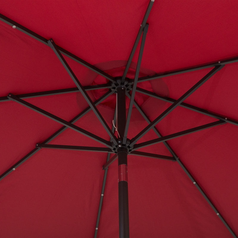 Outsunny 24 LED Solar Powered Parasol Umbrella-Wine Red