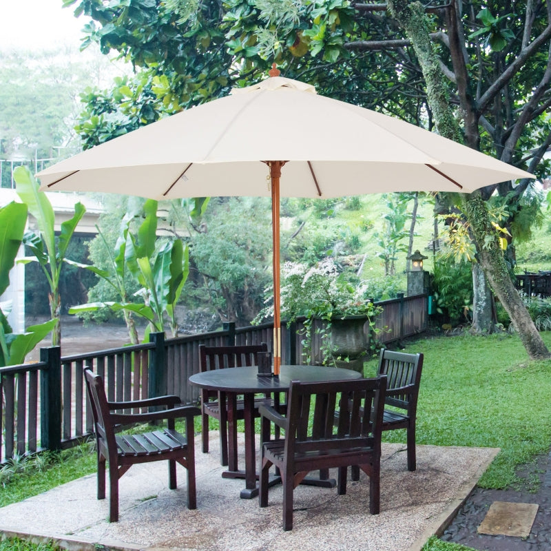 Outsunny 2.5m Wood Garden Parasol Sun Shade Patio Outdoor Market Umbrella Canopy with Top Vent, Cream White