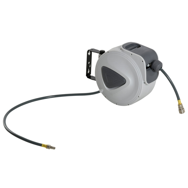 DURHAND Retractable Air Hose Reel 10m+90cm (Hose Diameter 3/8" 9.5mm), Hose Connector 1/4" BSP, Wall Mount Auto Rewind Hose-Reel