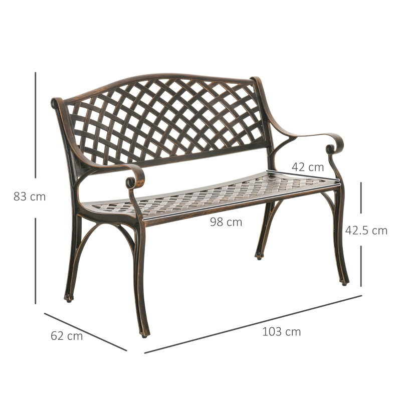 Outsunny Cast Aluminium Outdoor Garden Bench 2 Seater Antique Patio Porch Park Loveseat Chair, Bronze