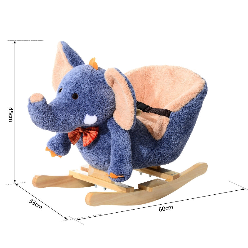 HOMCOM Children Kids Rocking Horse Toys Plush Elephant Rocker Seat with Sound Toddler Baby Gift Blue