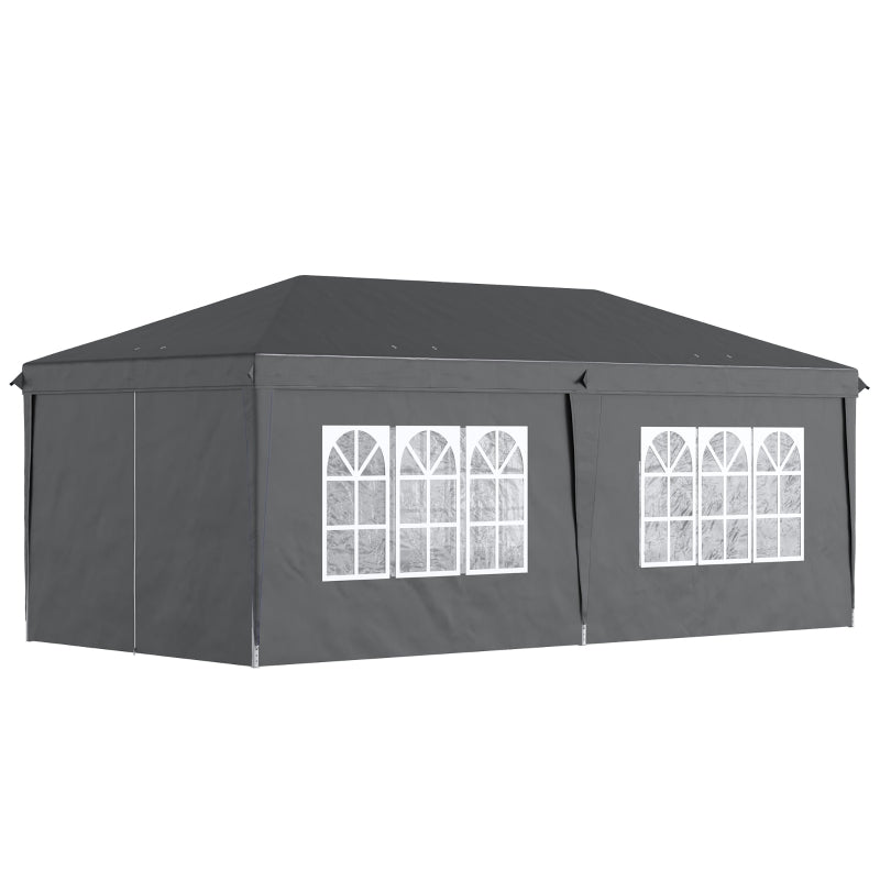 Outsunny 3 x 6 m Pop Up Gazebo with Sides and Windows, Height Adjustable Party Tent with Storage Bag for Garden, Camping, Event, Black