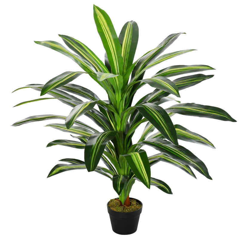 Outsunny 110cm/3.6FT Artificial Dracaena Tree Decorative Plant 40 Leaves with Nursery Pot, Fake Tropical Tree for Indoor Outdoor Décor