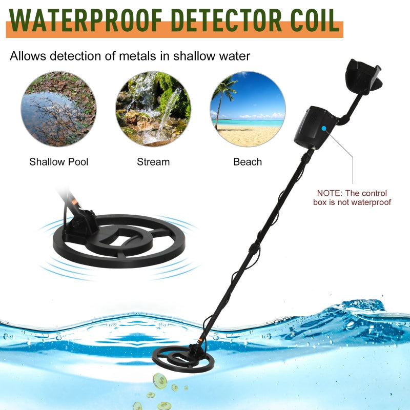 Outsunny Lightweight Metal Detector w/ All-Metal & Discrimination Modes, LED-Backlit Display, Waterproof Sensitive Search Coil, Adjustable Height