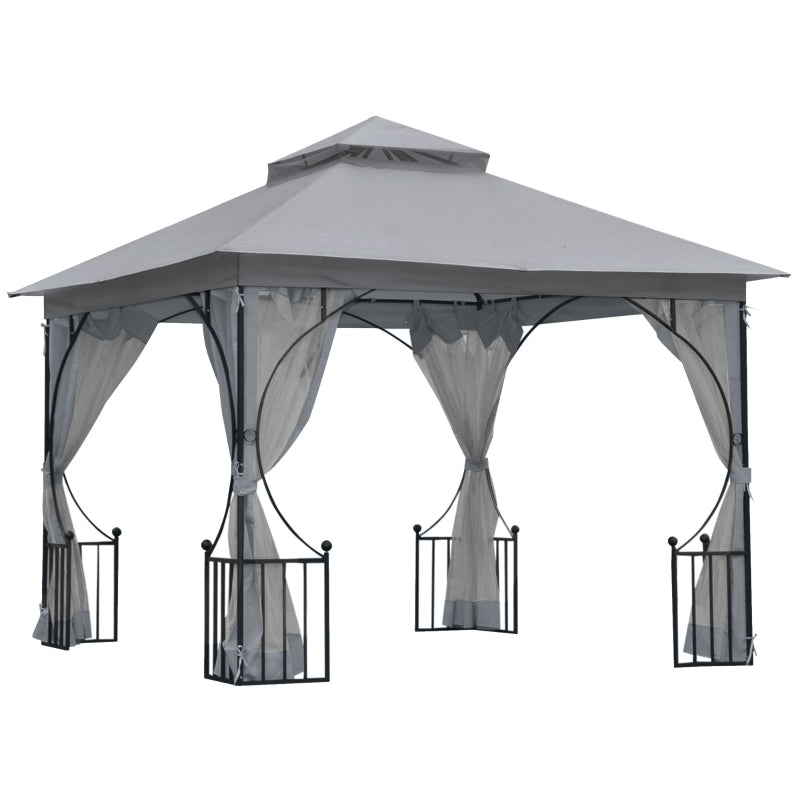 Outsunny 3 x 3 M Garden Gazebo Patio Party Tent Shelter Outdoor Canopy Double Tier Sun Shade Metal Frame Light Grey