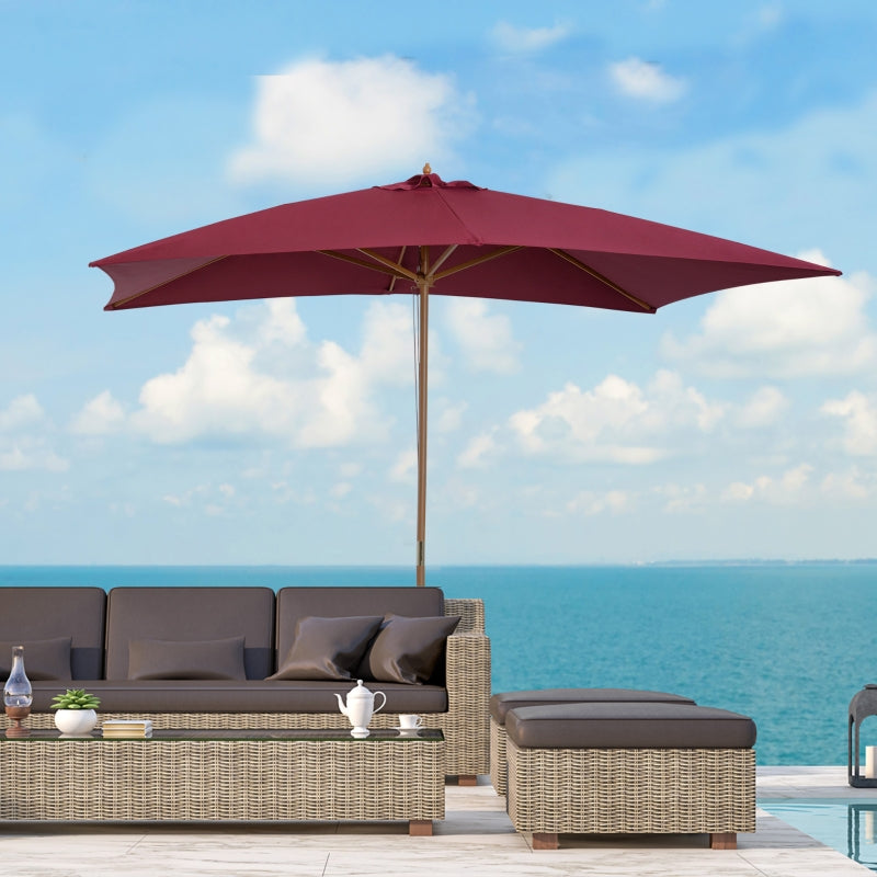 Outsunny 3m x 2m Wood Wooden Garden Parasol Sun Shade Patio Outdoor Umbrella Canopy New (Wine Red)