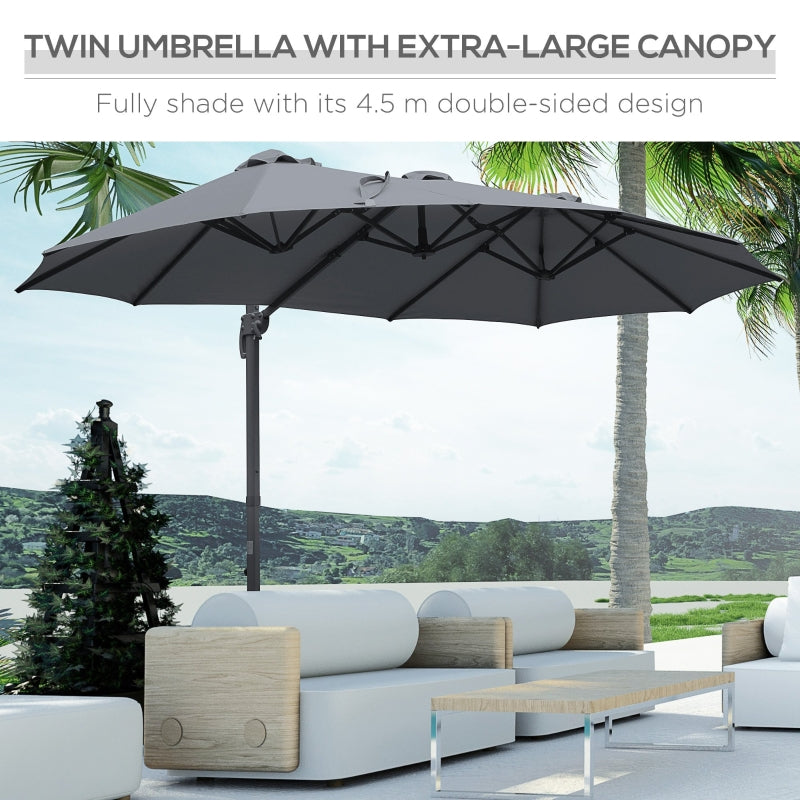 Outsunny 4.5 m Patio Cantilever Roma Parasol, Large Double-Sided Rectangular Garden Umbrella with Crank Handle, 360° Cross Base for Bench, Outdoor