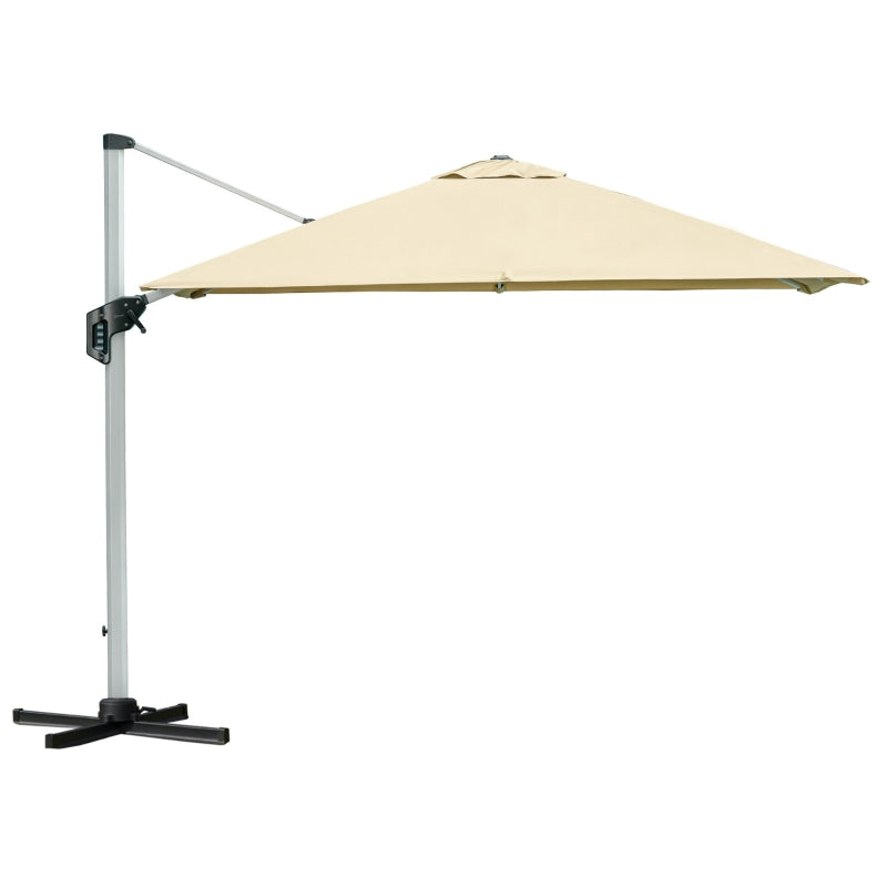 Outsunny 3 x 3(m) Cantilever Roma Parasol with Aluminum Frame Crank & Tilt, 360°Rotating Garden Umbrella 250g Polyester SunShade with CrossBase Beige