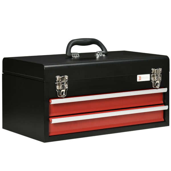 DURHAND 2 Drawer Tool Chest, Lockable Metal Tool Box with Ball Bearing Runners, Portable Toolbox, 460mm x 240mm x 220mm