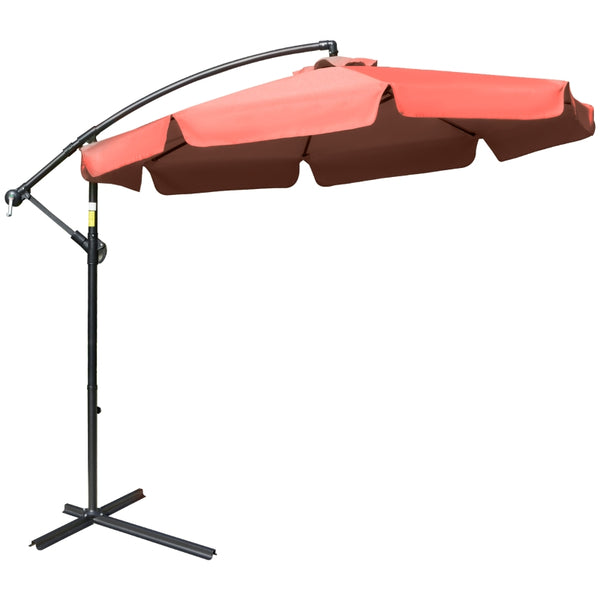 Outsunny 2.7m Garden Banana Parasol Cantilever Umbrella with Crank Handle and Cross Base for Outdoor, Hanging Sun Shade, Wine Red