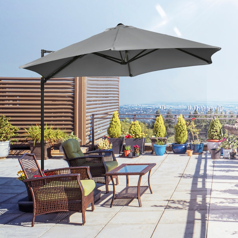 Outsunny 2.5M Garden Cantilever Parasol with 360° Rotation, Offset Roma Patio Umbrella Hanging Sun Shade Canopy Shelter with Cross Base, Dark Grey