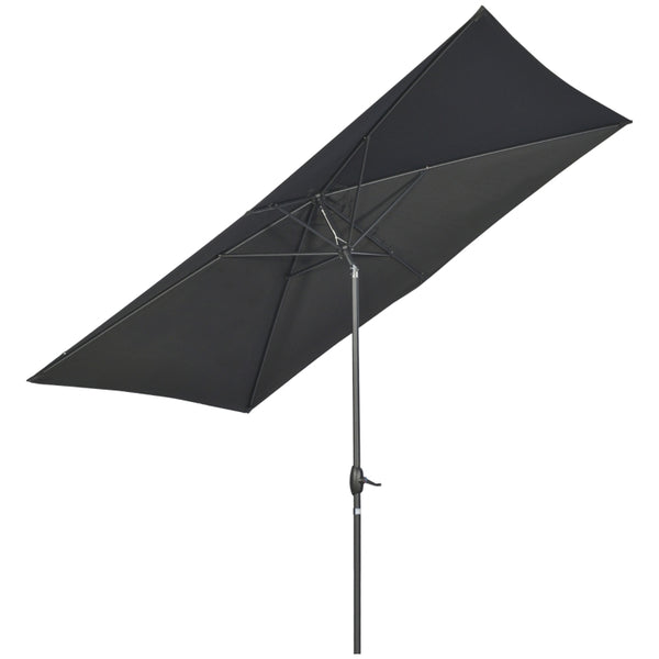 Outsunny 2 x 3(m) Garden Parasols Umbrellas Rectangular Patio Market Umbrella Outdoor Sun Shade w/ Crank & Push Button Tilt, Aluminium Pole, Black