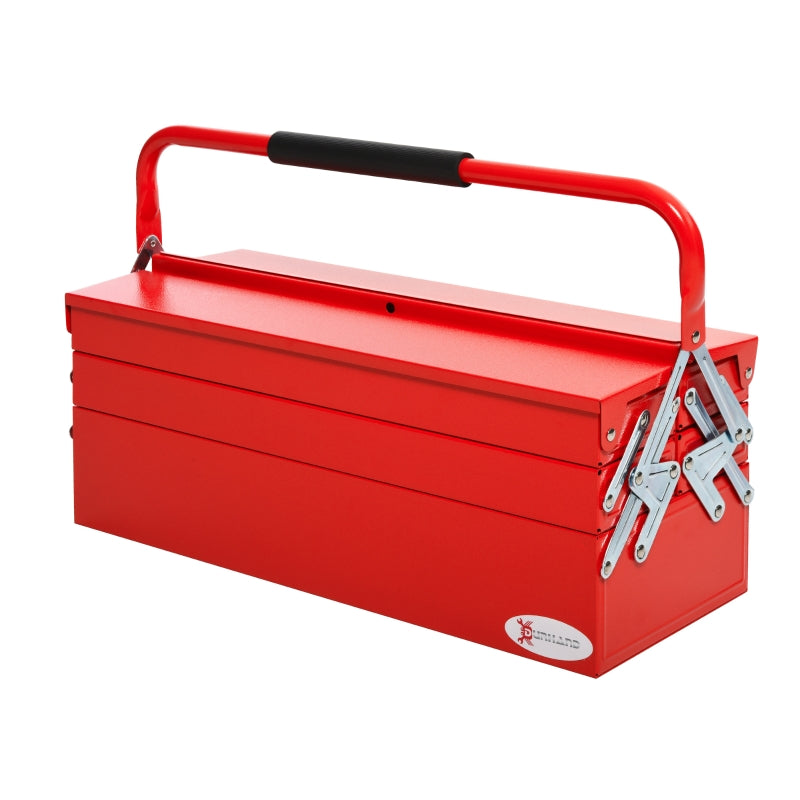 DURHAND Metal Tool Box 3 Tier 5 Tray Professional Portable Storage Cabinet Workshop Cantilever Toolbox with Carry Handle, 57cmx21cmx41cm, Red