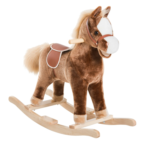 HOMCOM Kids Plush Rocking Horse-Brown