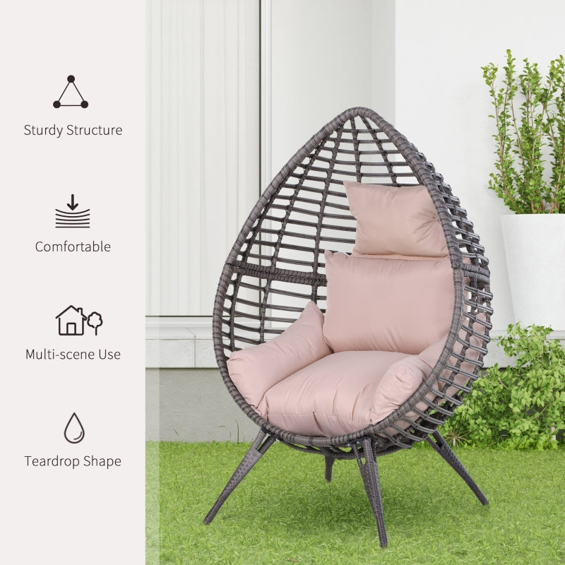 Outsunny Outdoor Indoor Rattan Egg Chair Wicker Weave Teardrop Chair with Cushion