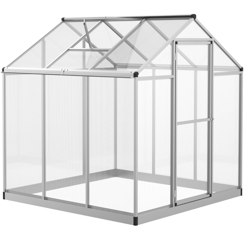 Outsunny 6x6ft Clear Polycarbonate Greenhouse Aluminium Frame Large Walk-In Garden Plants Grow