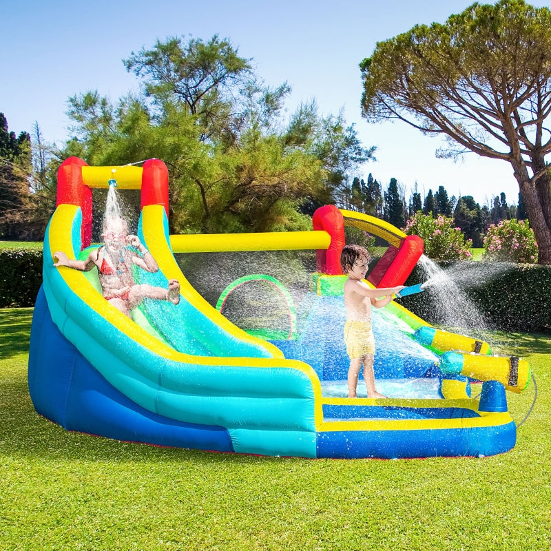 Outsunny 5 in 1 Kids Bounce Castle Extra Large Inflatable House Trampoline Slide Water Pool Water Gun Climbing Wall for Kids Age 3-8, 3.85x3.65x2m