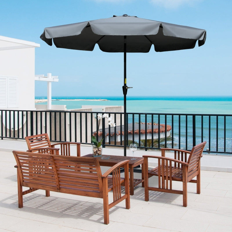 Outsunny 2.66m Patio Umbrella Garden Parasol Outdoor Sun Shade Table Umbrella with Ruffles, 8 Sturdy Ribs, Charcoal Grey