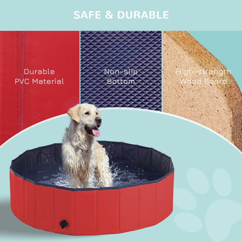 PawHut Pet Swimming Pool, Foldable, 120 cm Diameter-Red