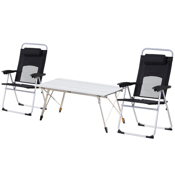 Outsunny 3 Piece Folding Camping Table and Chairs Set, Backpacking Chairs with Portable Table