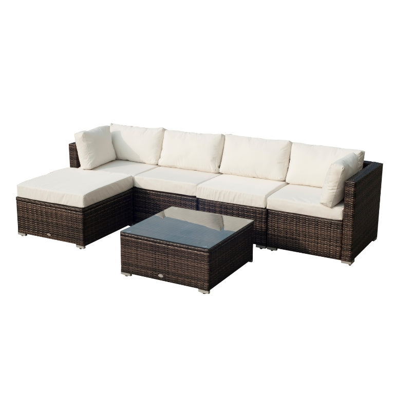 Outsunny 5-Seater Rattan Furniture Set- Brown/Milk White