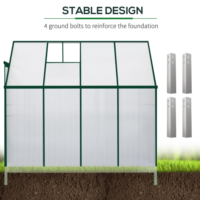 Outsunny Walk-In Greenhouse Lean to Wall Greenhouse Garden Heavy Duty Aluminium Polycarbonate with Roof Vent for Plants, 253 x 127 x 220 cm