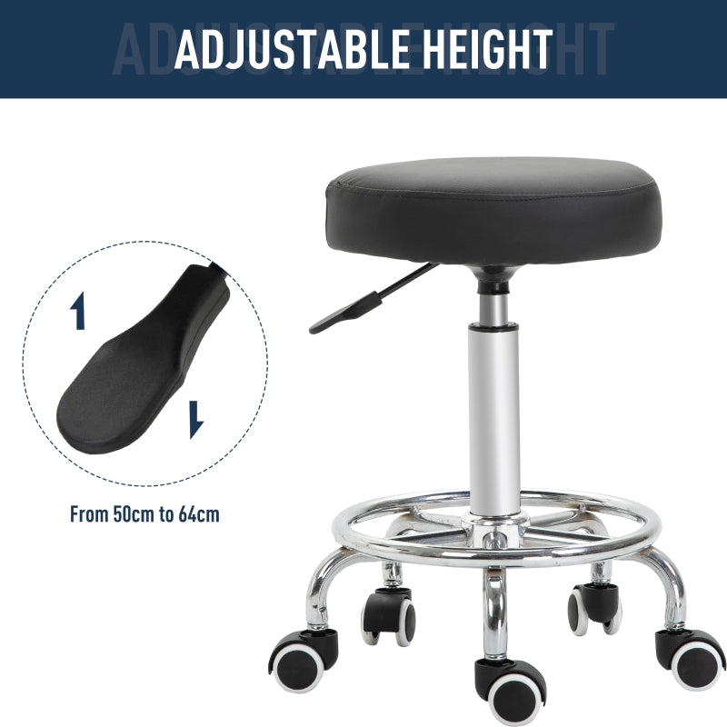 HOMCOM PU Leather Height Adjustable Swivel Salon Stool Black