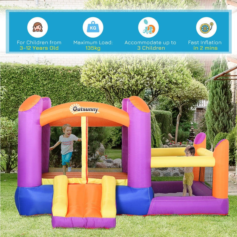 Outsunny Kids Bounce Castle House Inflatable Trampoline Slide Water Pool 3 in 1 with Inflator for Kids Age 3-12 Multi-color 3 x 2.8 x 1.7m