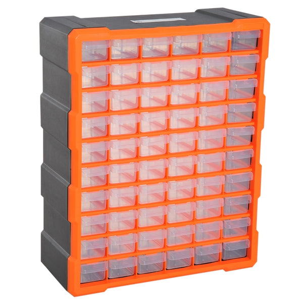 DURHAND 60 Drawers Parts Organiser Wall Mount Storage Cabinet Garage Small Nuts Bolts Tools Clear Orange