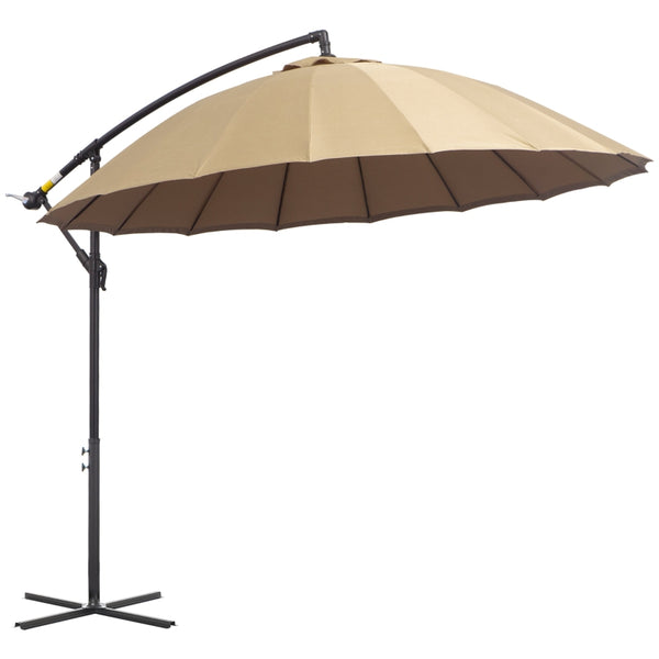 Outsunny 3(m) Cantilever Shanghai Parasol Garden Hanging Banana Sun Umbrella with Crank Handle, 18 Sturdy Ribs and Cross Base, Beige