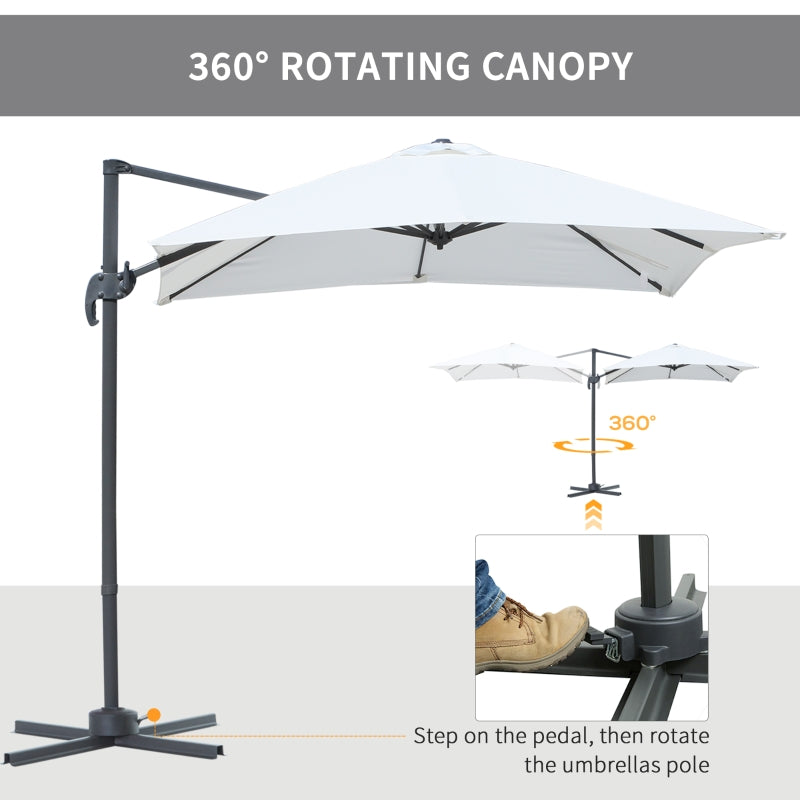 Outsunny 2.5 x 2.5m Patio Offset Parasol Umbrella Cantilever Hanging Aluminium Sun Shade Canopy Shelter 360° Rotation with Crank Handle and Cross Base