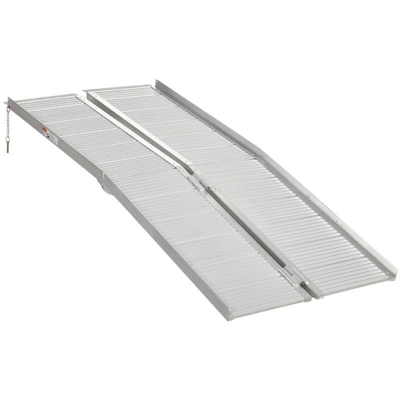 HOMCOM Textured Aluminum Folding Wheelchair Ramp, 183 x 72 cm Portable Threshold Ramp, for Scooter Steps Home Stairs Doorways