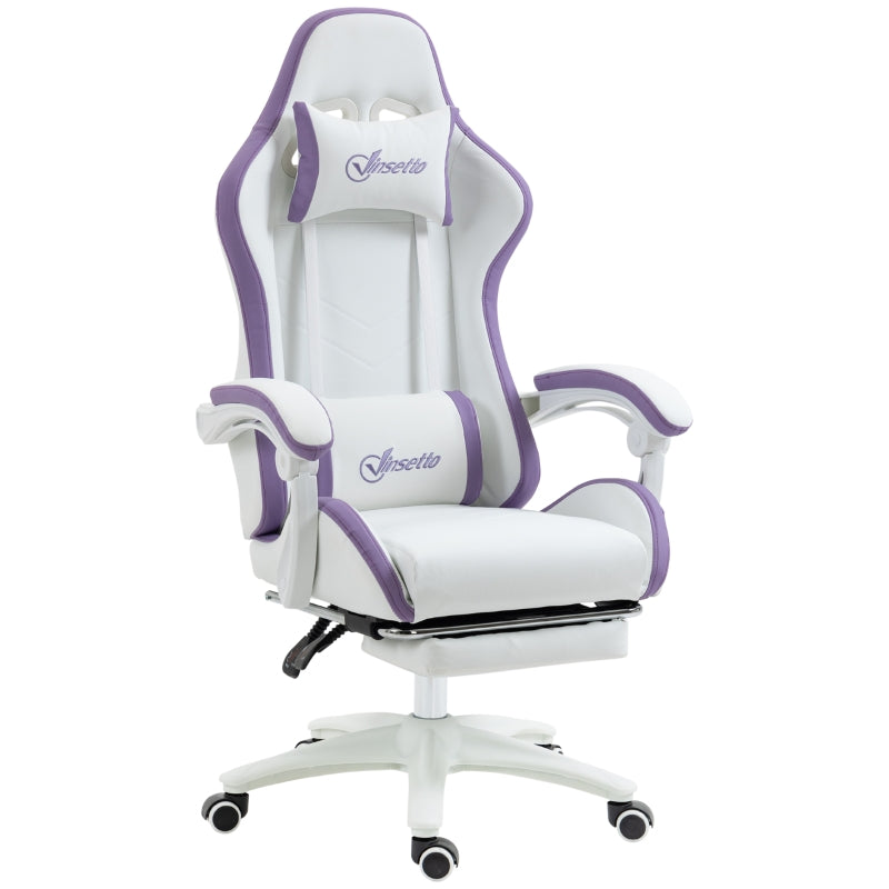 Vinsetto Racing Gaming Chair, Reclining PU Leather Computer Chair with 360 Degree Swivel Seat, Footrest, Removable Headrest and Lumber Support, Purple