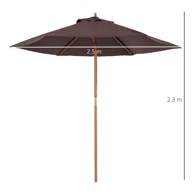 Outsunny 2.5m Wood Wooden Garden Parasol Sun Shade Patio Outdoor Umbrella Canopy New(Coffee)