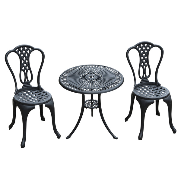 HOMCOM 3 Piece Patio Cast Aluminium Bistro Set Garden Outdoor Furniture Table and Chairs Shabby Chic Style