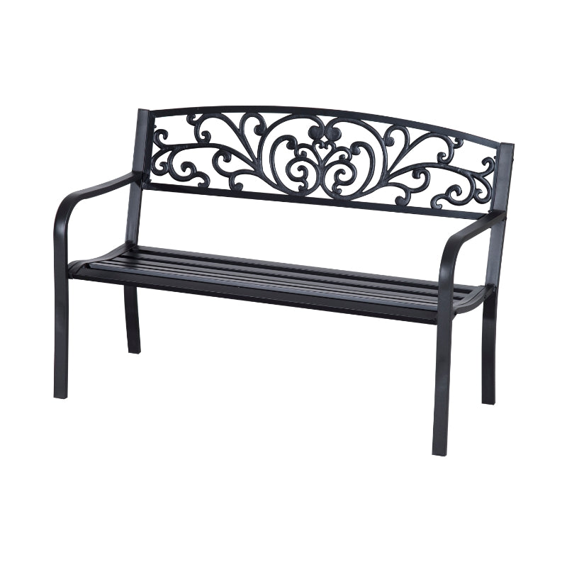 Outsunny 2 Seater Metal Garden Park Bench Porch Outdoor Furniture Patio Chair Seat Black