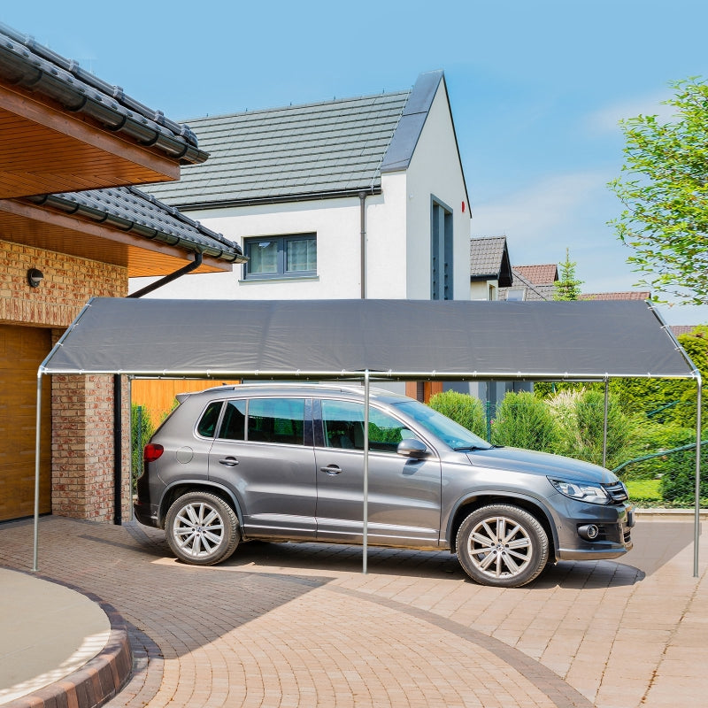 Outsunny 3 x 6m Heavy Duty Carport Garage Car Shelter Galvanized Steel Outdoor Open Canopy Tent Water UV Resistant Waterproof, Grey