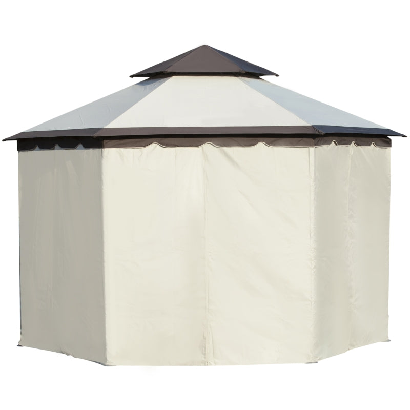 Outsunny 3.4m Steel Gazebo Canopy Party Tent Garden Pavilion Patio Shelter with Curtains & 2 Tier Roof, Beige