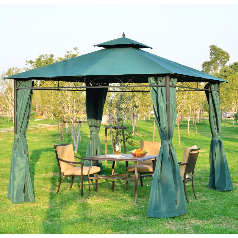 Outsunny 3(m) x 3(m) Metal Garden Gazebo Marquee Party Tent Patio Canopy Pavilion + Sidewalls - Green