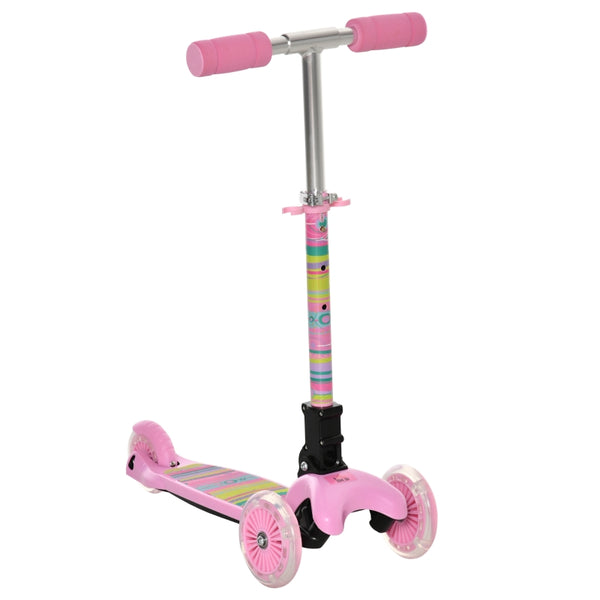 HOMCOM Scooter for Kids Toddler Foldable Kick Scooter with 3 Wheel Adjustable Height Flashing Wheels for Boys and Girls 3-8 Years Pink