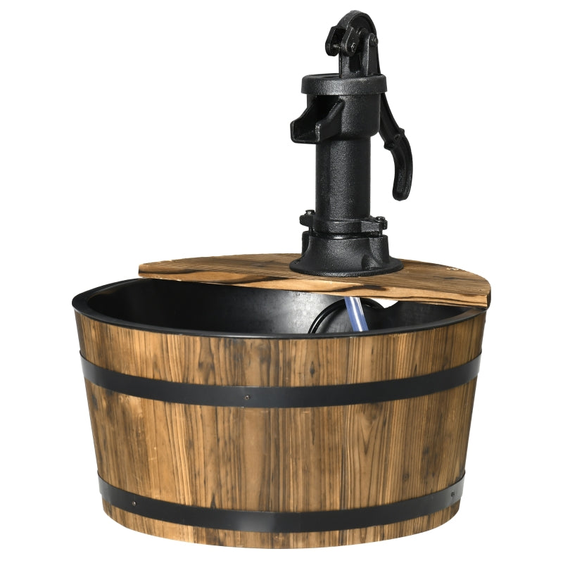 Outsunny 1 Tier Wooden Barrel Water Fountain Outdoor Garden Decorative Water Feature w/ Electric Pump