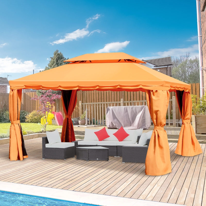 Outsunny 3 x 4 m Aluminium Metal Gazebo Marquee Canopy Pavilion Patio Garden Party Tent Shelter with Nets and Sidewalls - Orange