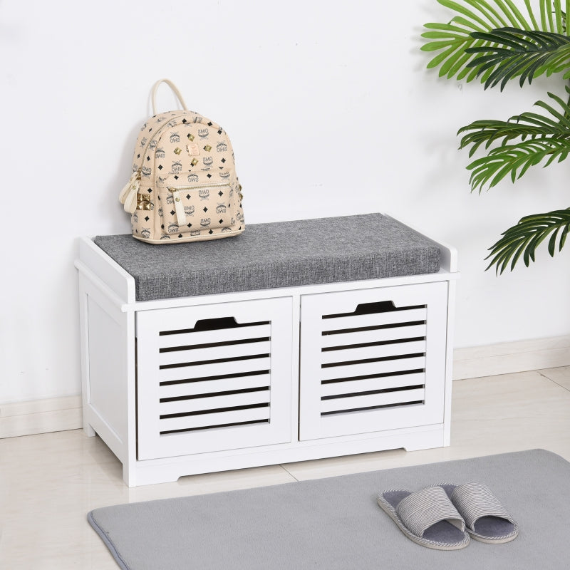 HOMCOM MDF Entryway 2-Drawer Shoe Bench White/Grey