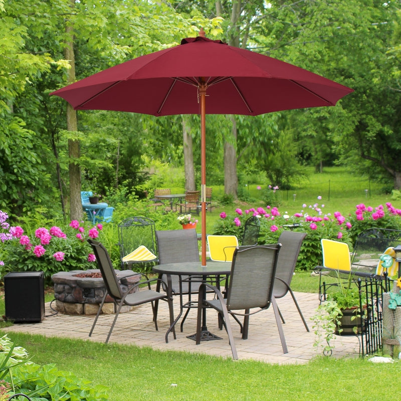 Outsunny 2.5m Wood Garden Parasol Sun Shade Patio Outdoor Market Umbrella Canopy with Top Vent, Wine Red