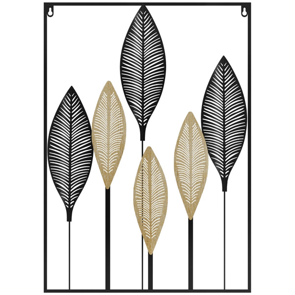 HOMCOM 3D Metal Wall Art Modern Banana Leaves Hanging Wall Sculpture Home Decor for Living Room Bedroom Dining Room, Black Beige