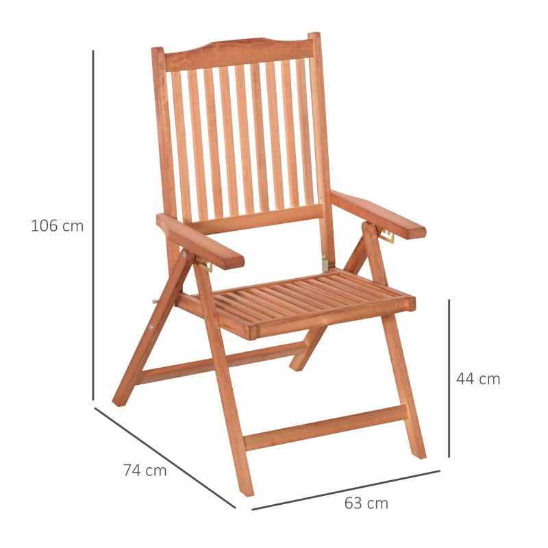 Outsunny Outdoor Garden Folding Dining Chair Patio Armchair Acacia Wood 5-Position Adjustable Recliner Reclining Seat