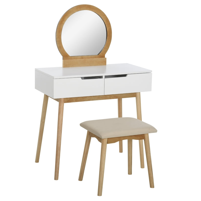 HOMCOM Dressing Table & Stool Set w/ Drawers Mirror Modern Elegant Vanity Makeup Padded Seat Home Bedroom Beauty Furniture Natural Brown