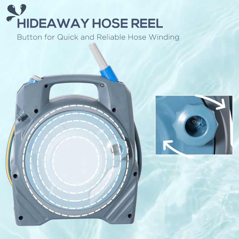 Outsunny Garden Hose Reel Retractable Hose Reel with 10m + 10m Hose and Simple Manual Rewind, Compact and Lightweight