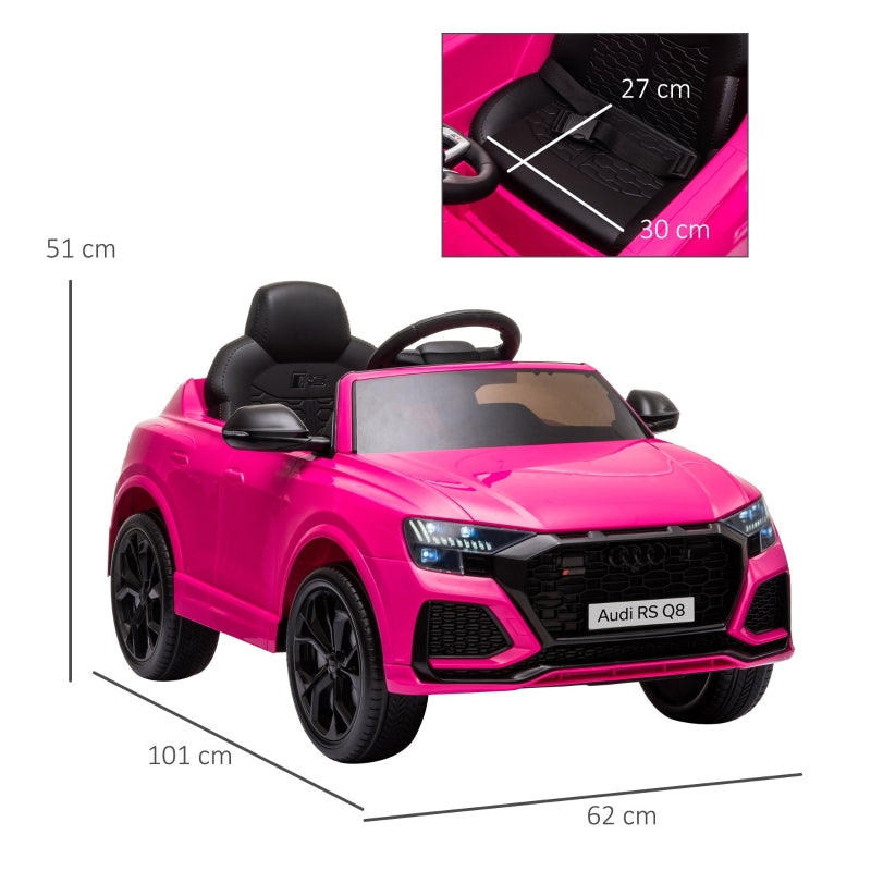 HOMCOM Compatible 6V Battery-powered Kids Electric Ride On Car Audi RS Q8 Toy with Parental Remote Control Music Lights USB MP3 Bluetooth Pink