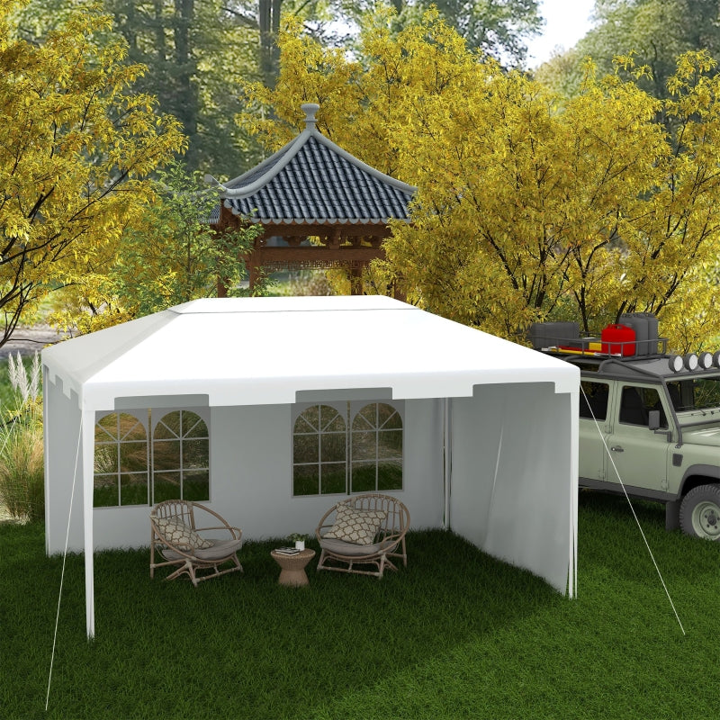 Outsunny 3 x 4 m Garden Gazebo Shelter Marquee Party Tent with 2 Sidewalls for Patio Yard Outdoor - White